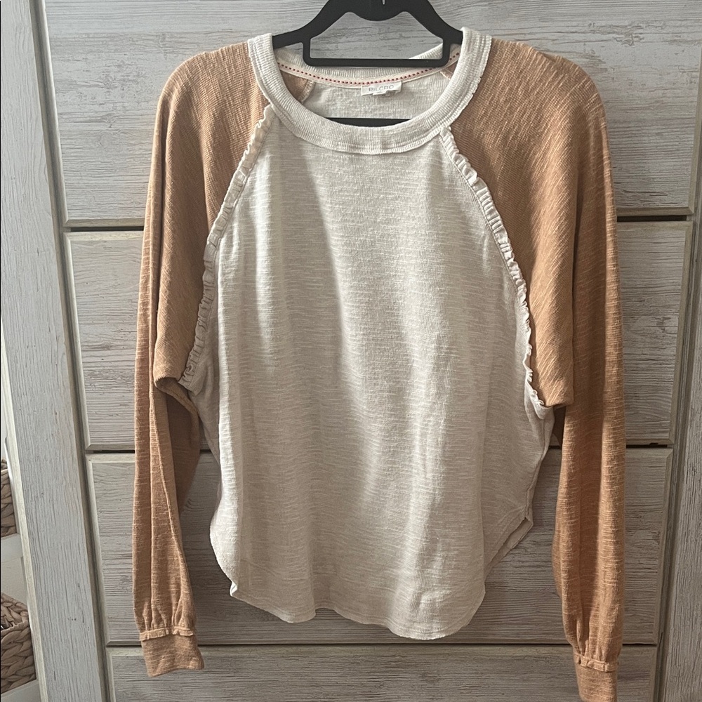 Anthropologie Cream and Brown Long Sleeve Top